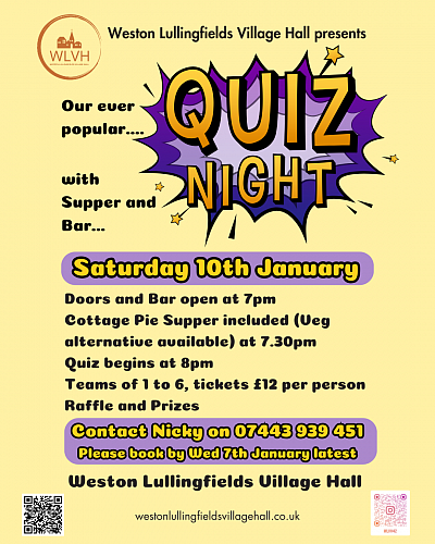 Quiz Night Sat 10th January