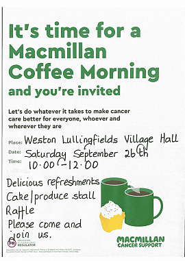MacMillan Coffee Morning 26th Sept